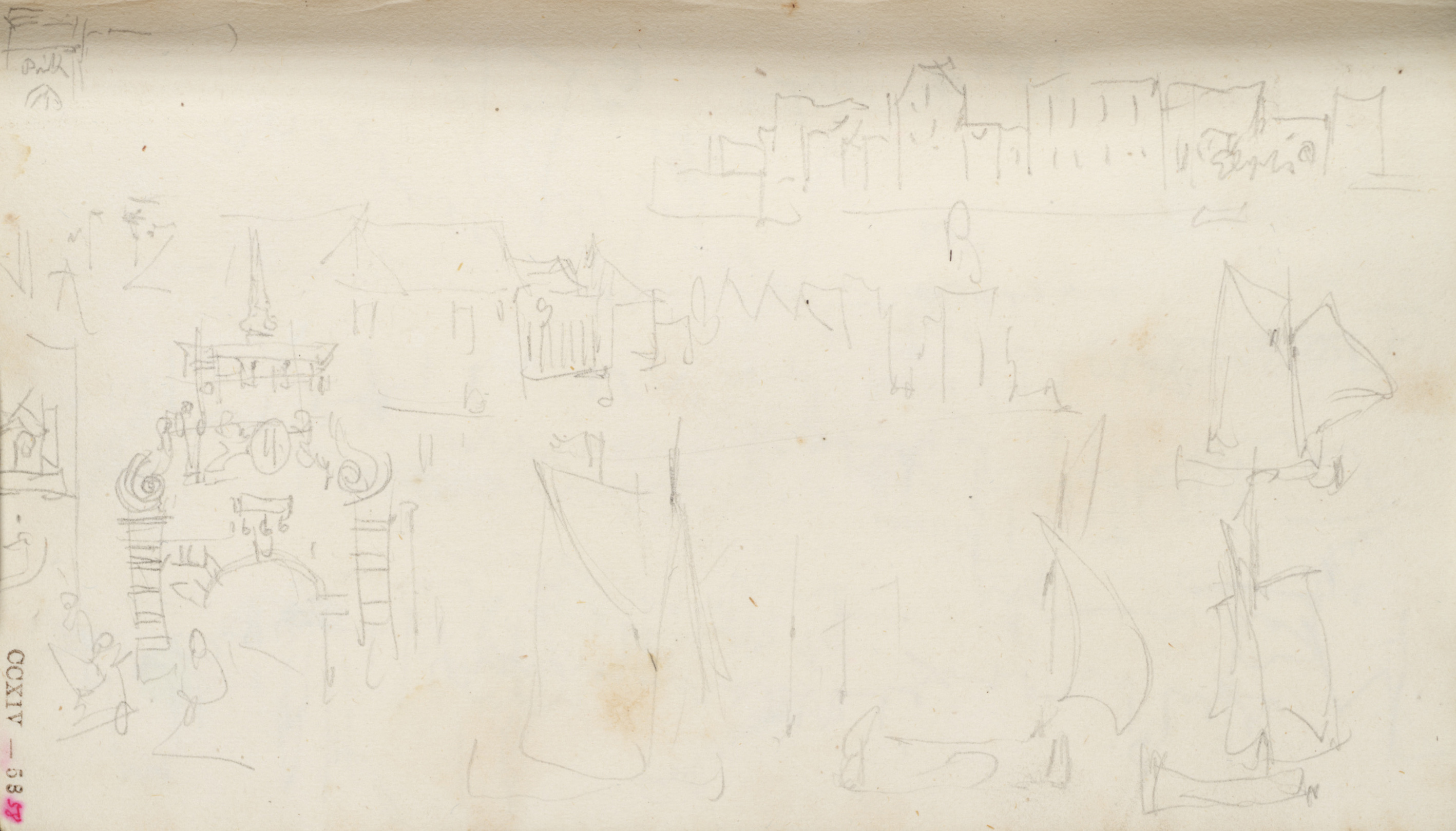 Melkpoortje en gebouwen en schepen langs de Merwekade