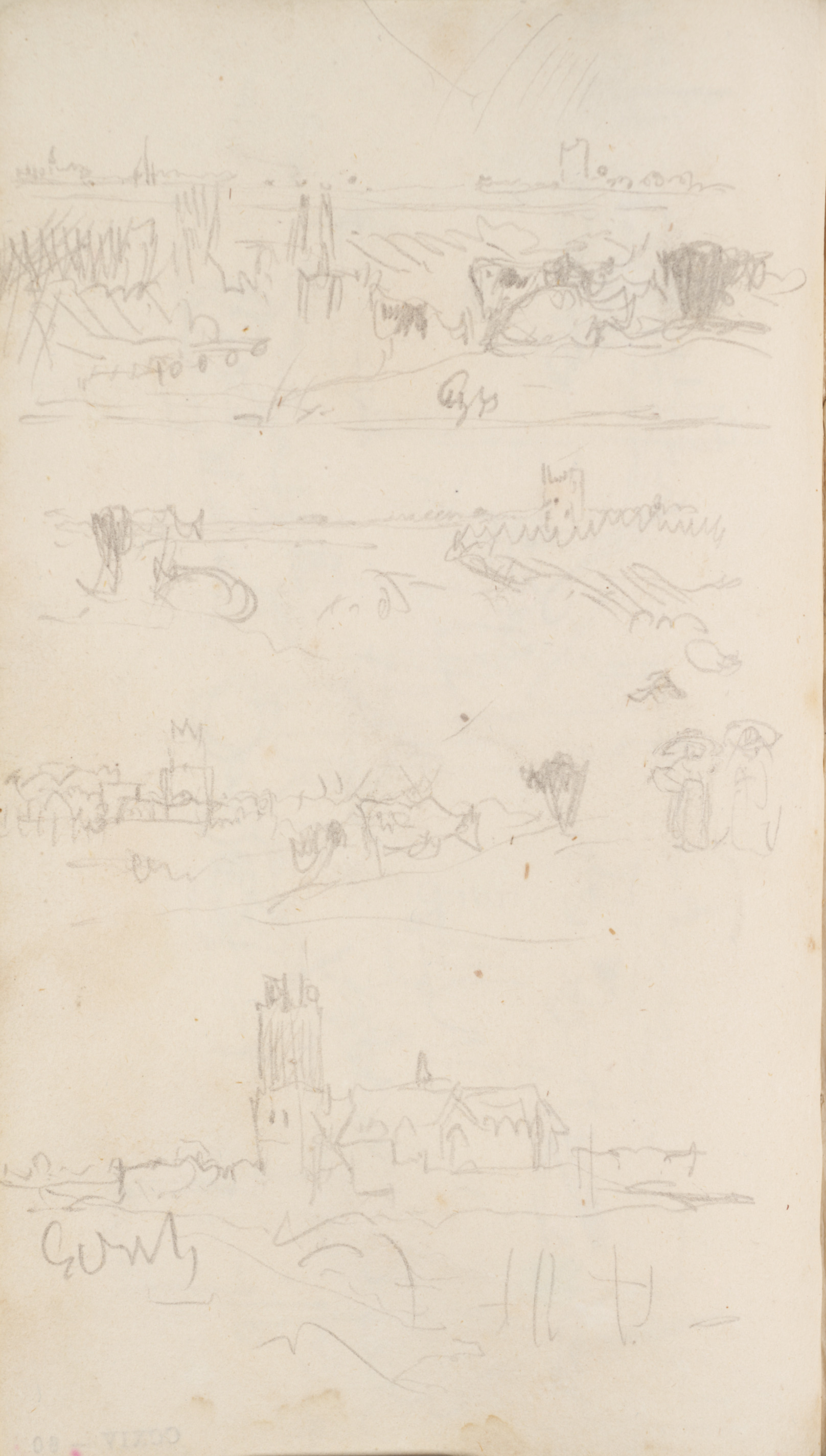 Vier aanzichten vanaf de Merwede met de ruine en Cyp en Cows